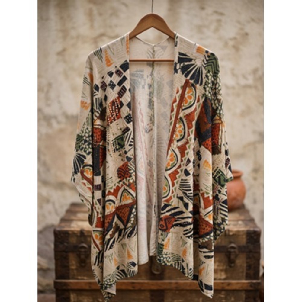 Chico's Cardigan Kimono Sweater Boho Chic Geometric Multicolor Women Earthy